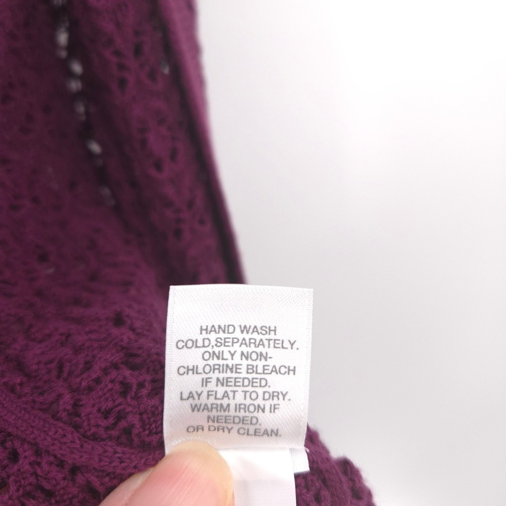 J.Jill Duster Cardigan Women Medium Purple Crochet Knit Open Longline Sweater - Picture 7 of 8